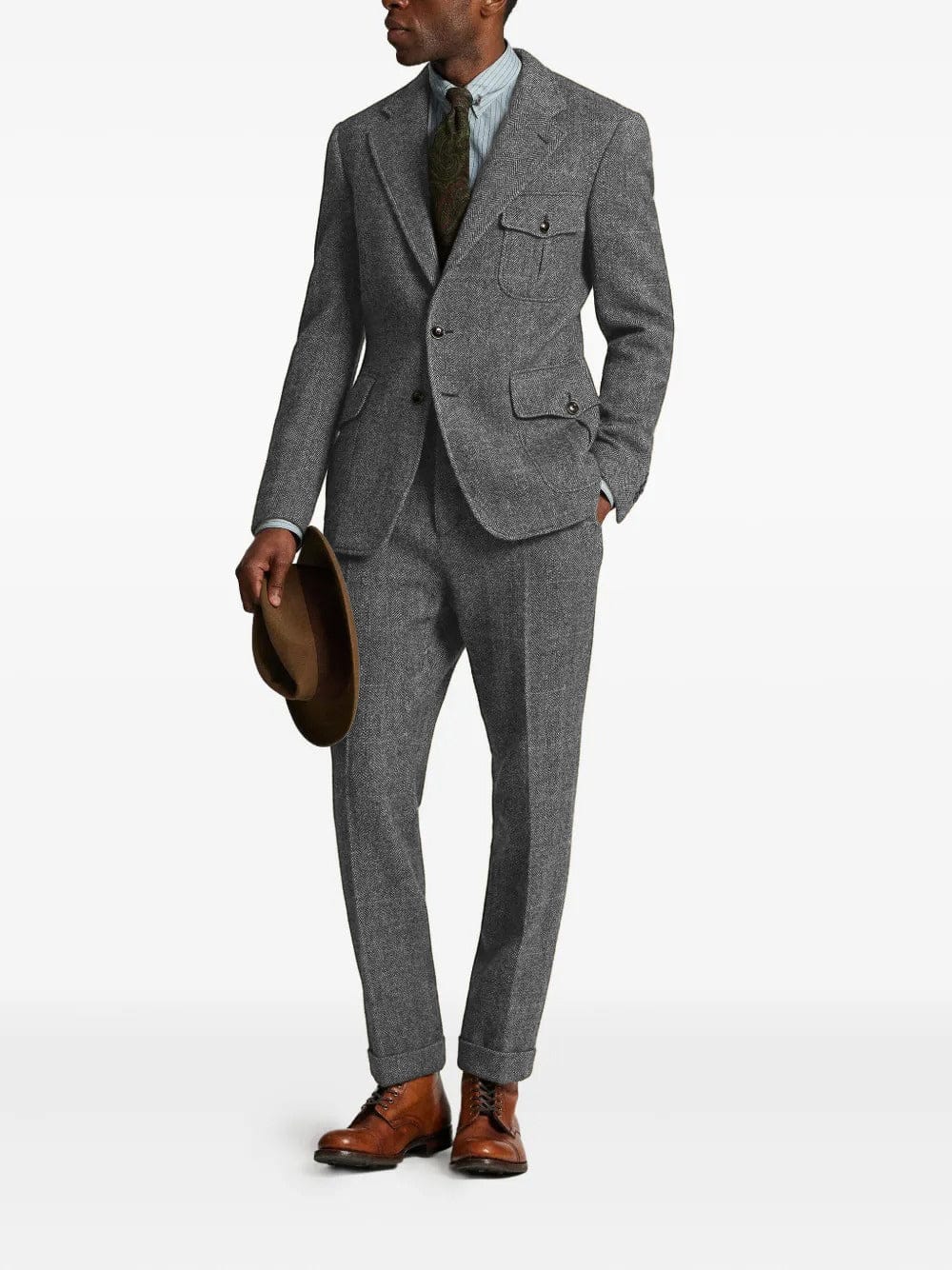 aesido Men’s Herringbone Tweed 2 Piece Suit – Double Button Blazer & Pants Set