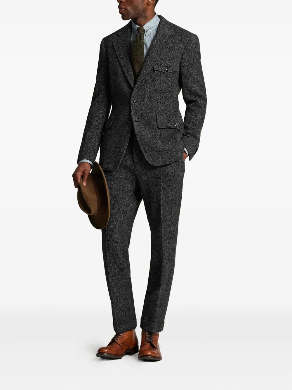 aesido Men’s Herringbone Tweed 2 Piece Suit – Double Button Blazer & Pants Set