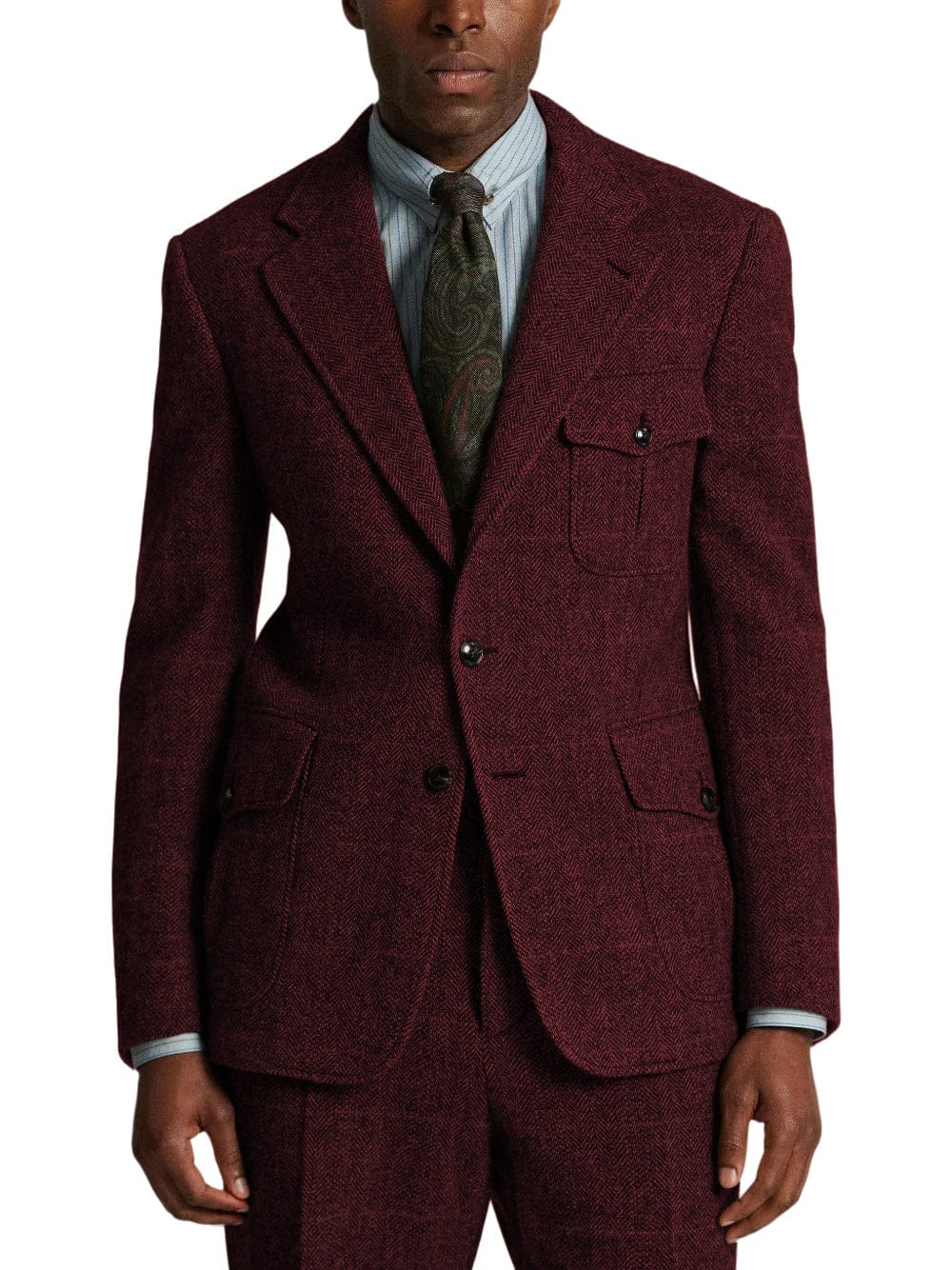 aesido Men’s Herringbone Tweed 2 Piece Suit – Double Button Blazer & Pants Set
