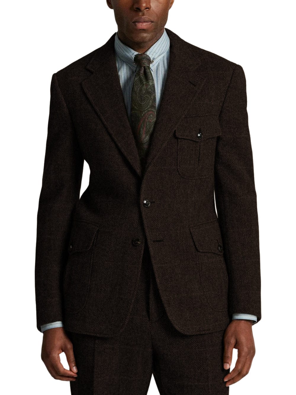 aesido Men’s Herringbone Tweed 2 Piece Suit – Double Button Blazer & Pants Set