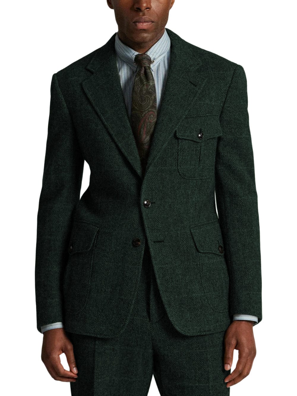 aesido Men’s Herringbone Tweed 2 Piece Suit – Double Button Blazer & Pants Set