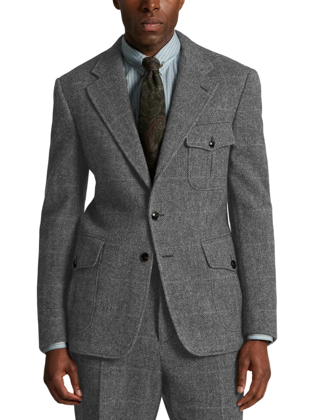 aesido Men’s Herringbone Tweed 2 Piece Suit – Double Button Blazer & Pants Set