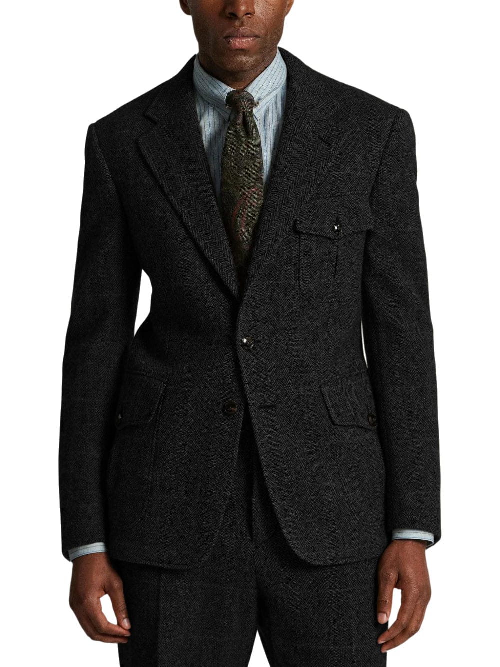 aesido Men’s Herringbone Tweed 2 Piece Suit – Double Button Blazer & Pants Set
