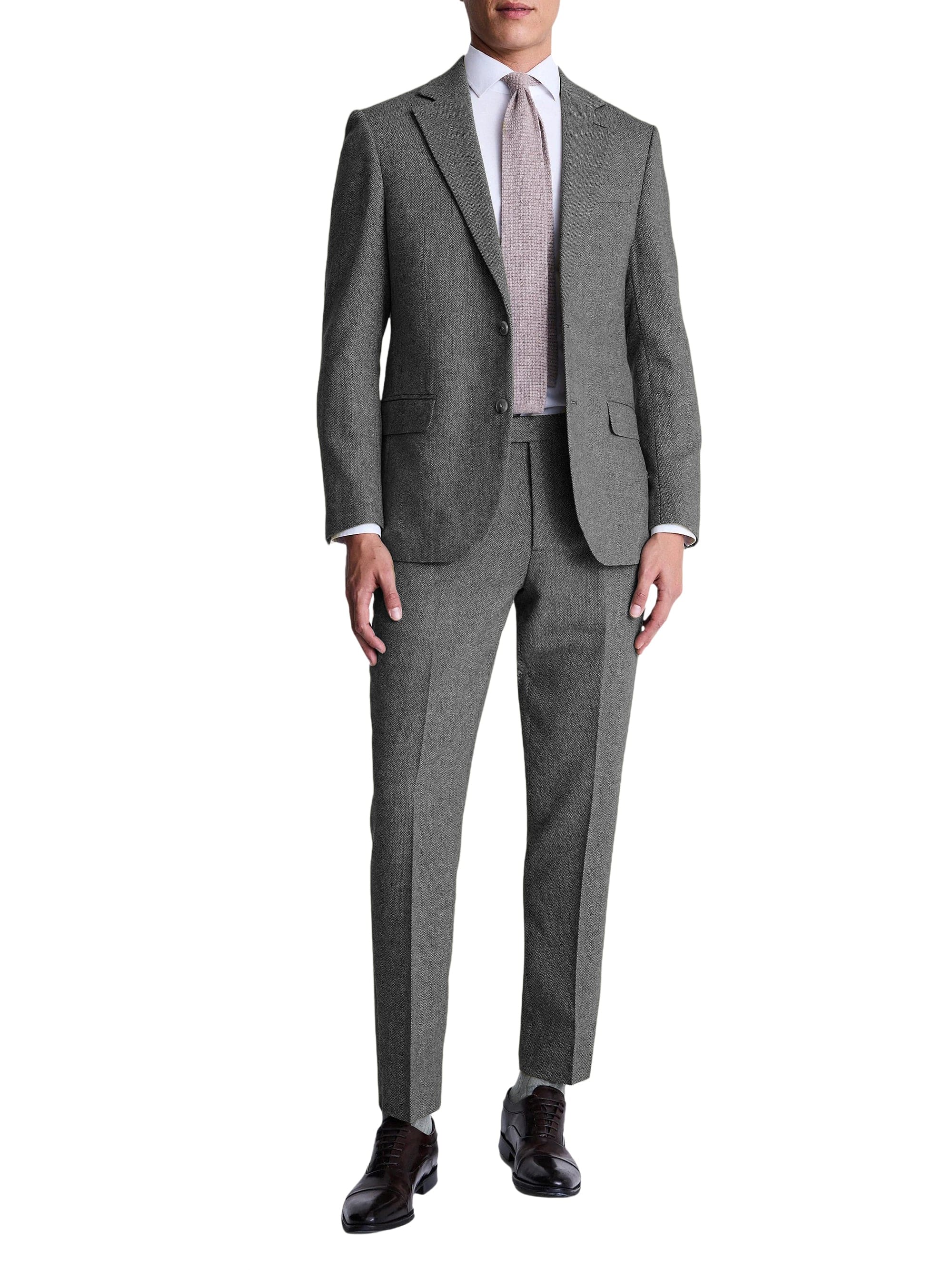 aesido Men’s Herringbone Two-Piece Suit – Blazer & Pants | Notch Lapel