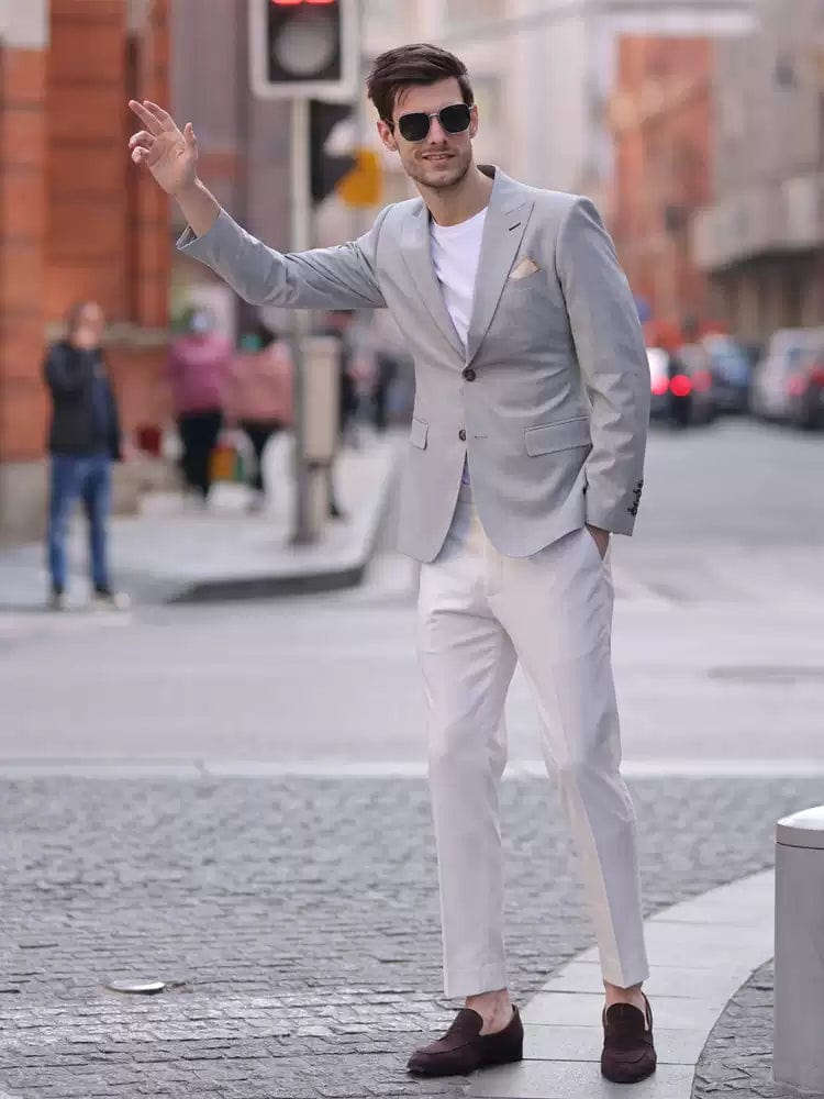 aesido Men's High Quality Light Grey Casual Slim Fit Blazer