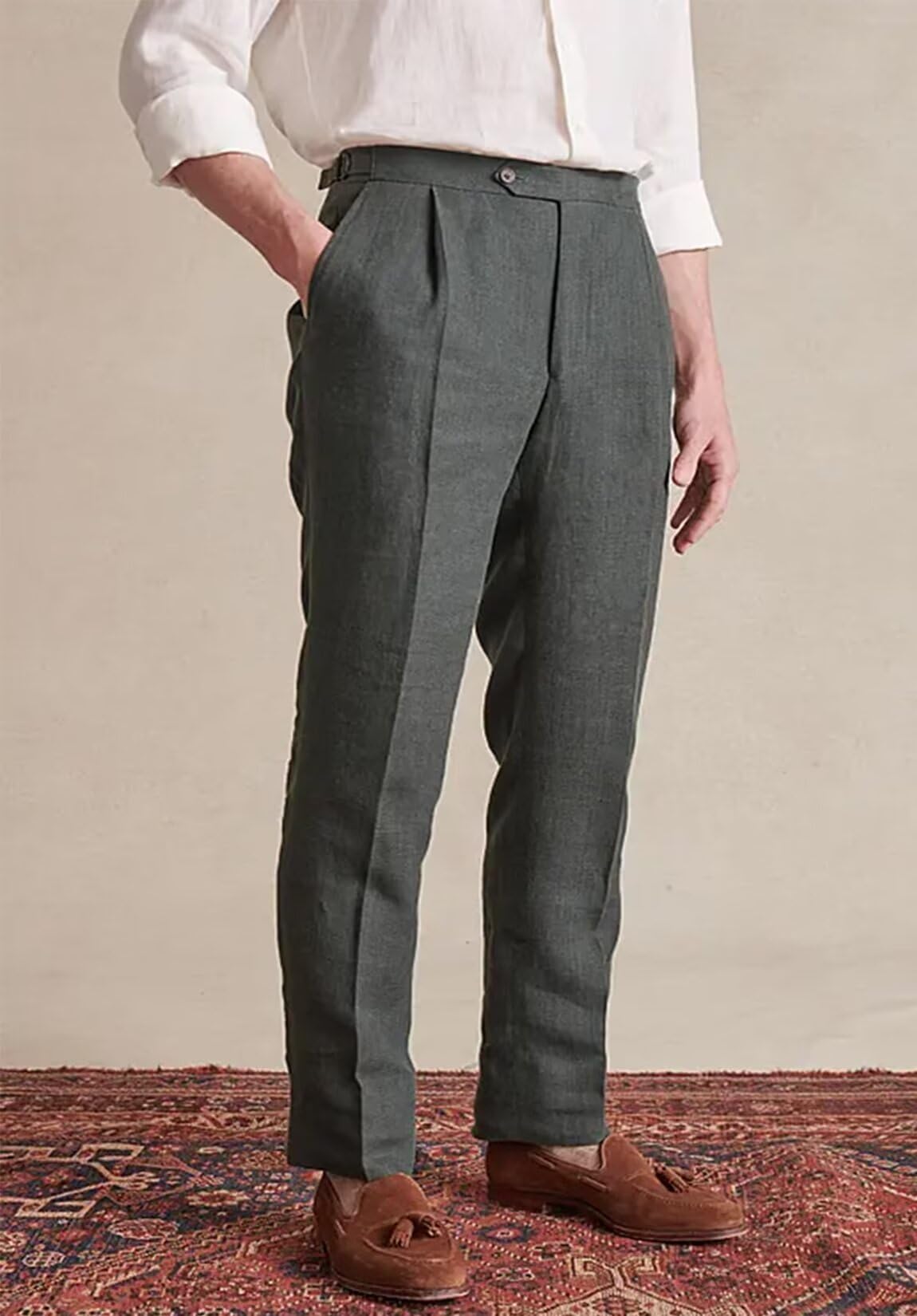 Aesido Men's Linen Business Casual Pants Grey / 38W X 32L Aesido Men's Linen Business Casual Pants Grey / 38W X 32L
