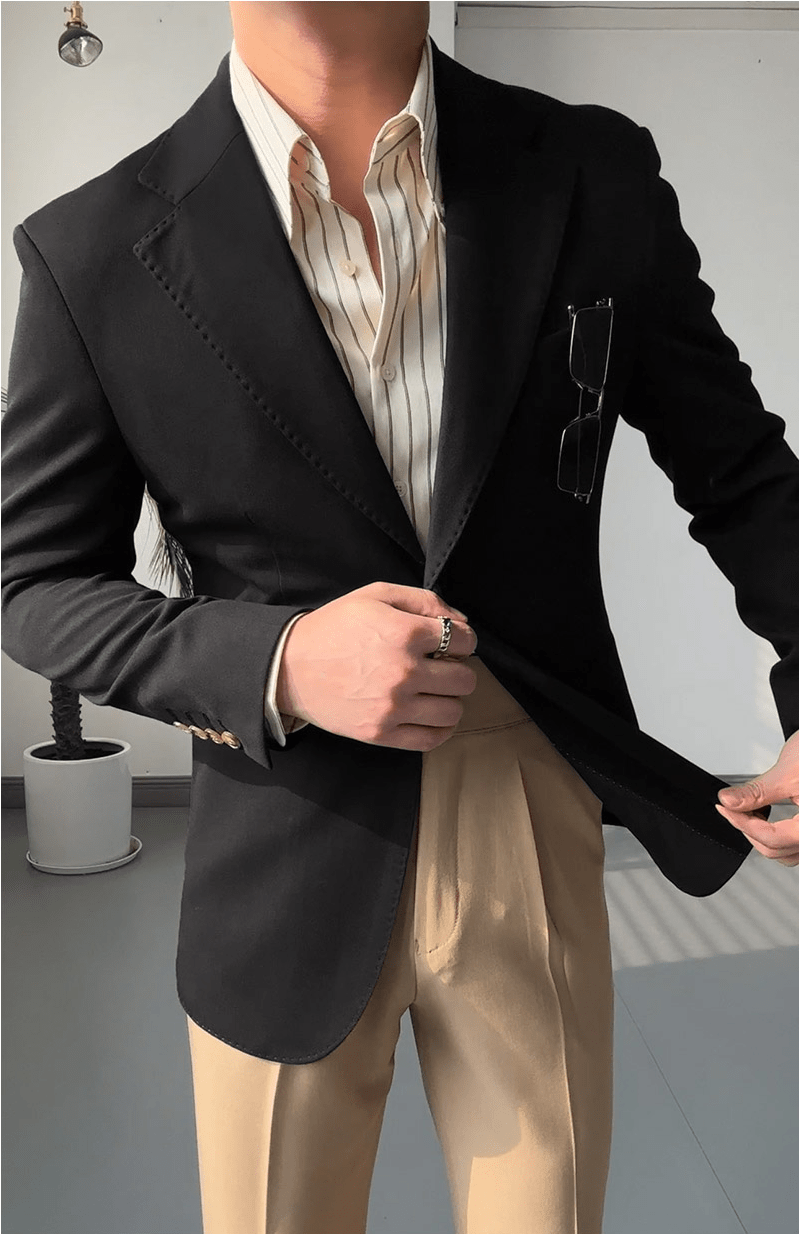 aesido Men's Single Breasted Fashionable Versatile Casual Business Slim Blazer