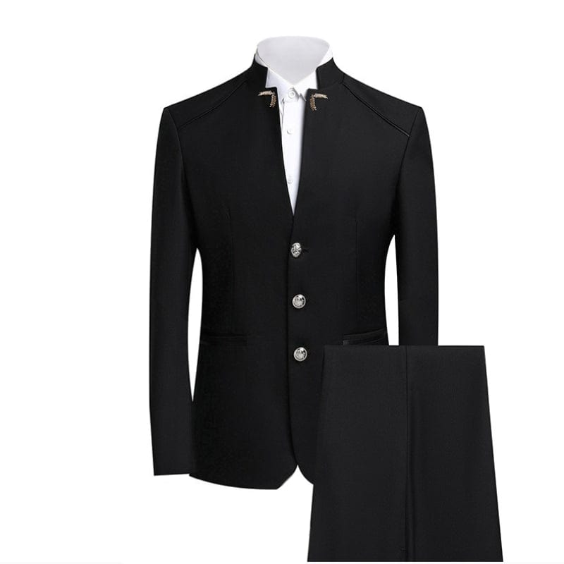 aesido Men's Stand Collar Suit Set – 2-Piece Blazer & Pants