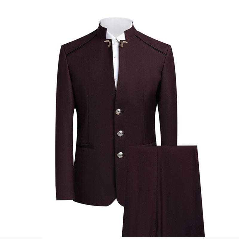 aesido Men's Stand Collar Suit Set – 2-Piece Blazer & Pants