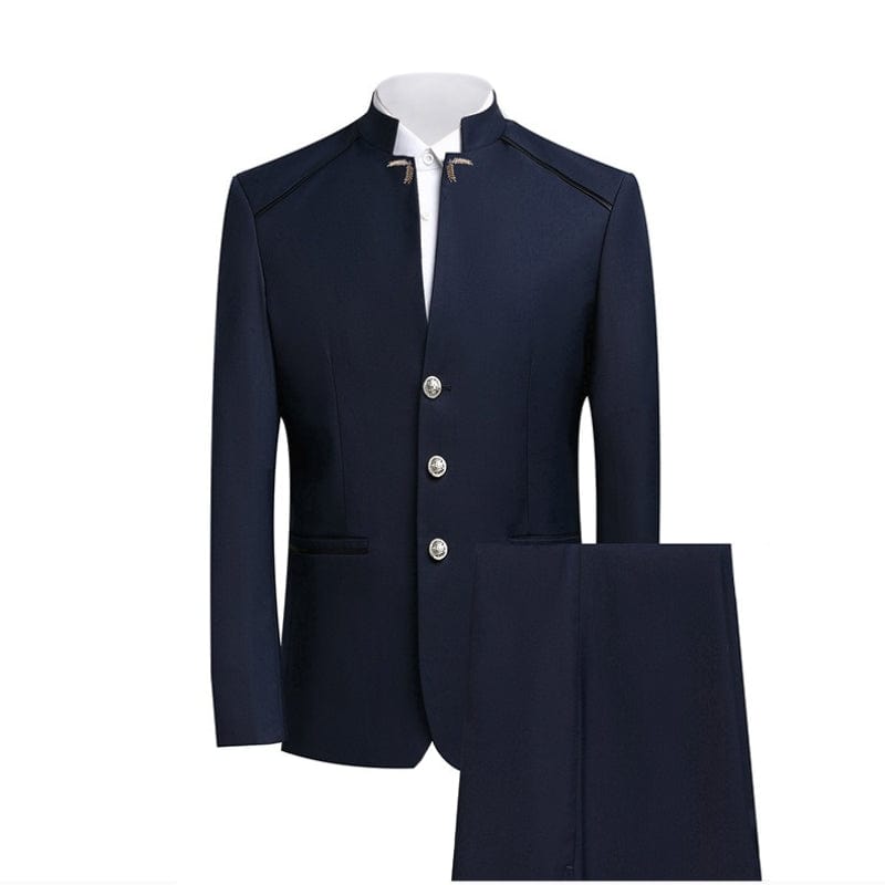 aesido Men's Stand Collar Suit Set – 2-Piece Blazer & Pants
