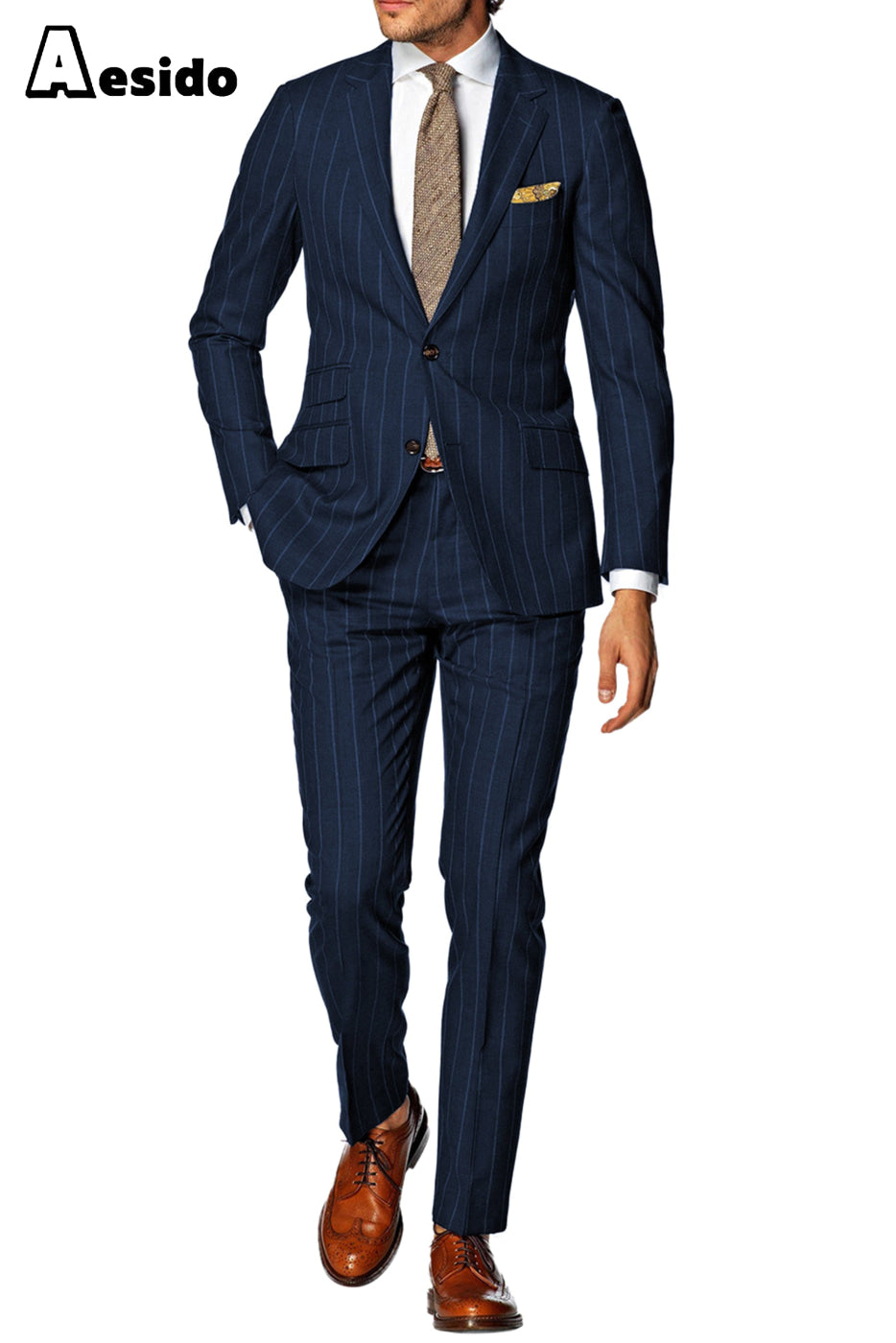 aesido Men's Striped Suit 2 Piece Notch Lapel Blazer(Blazer+Pants)