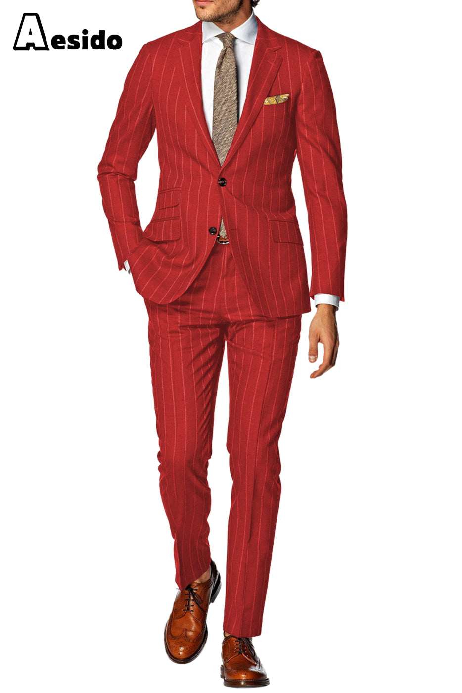 aesido Men's Striped Suit 2 Piece Notch Lapel Blazer(Blazer+Pants)