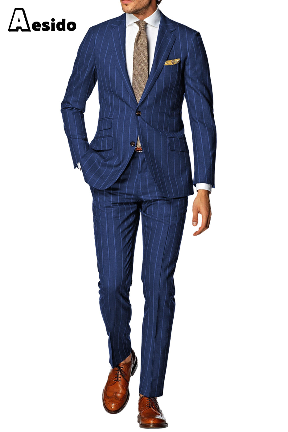aesido Men's Striped Suit 2 Piece Notch Lapel Blazer(Blazer+Pants)