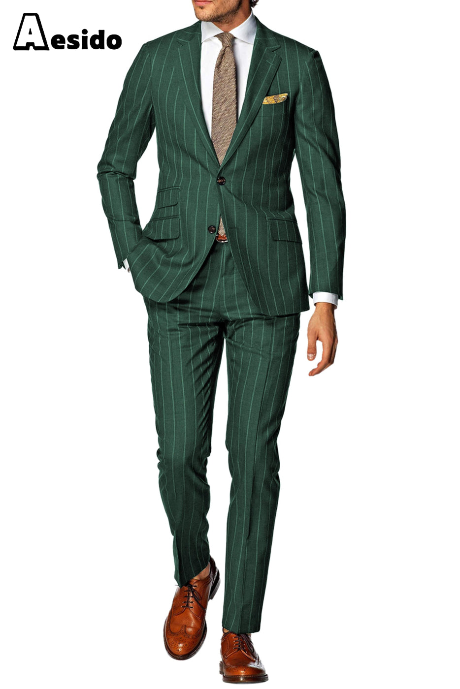 aesido Men's Striped Suit 2 Piece Notch Lapel Blazer(Blazer+Pants)