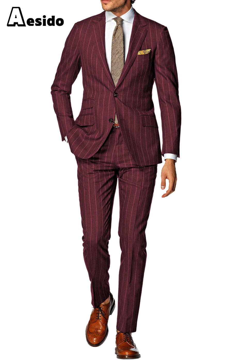 aesido Men's Striped Suit 2 Piece Notch Lapel Blazer(Blazer+Pants)
