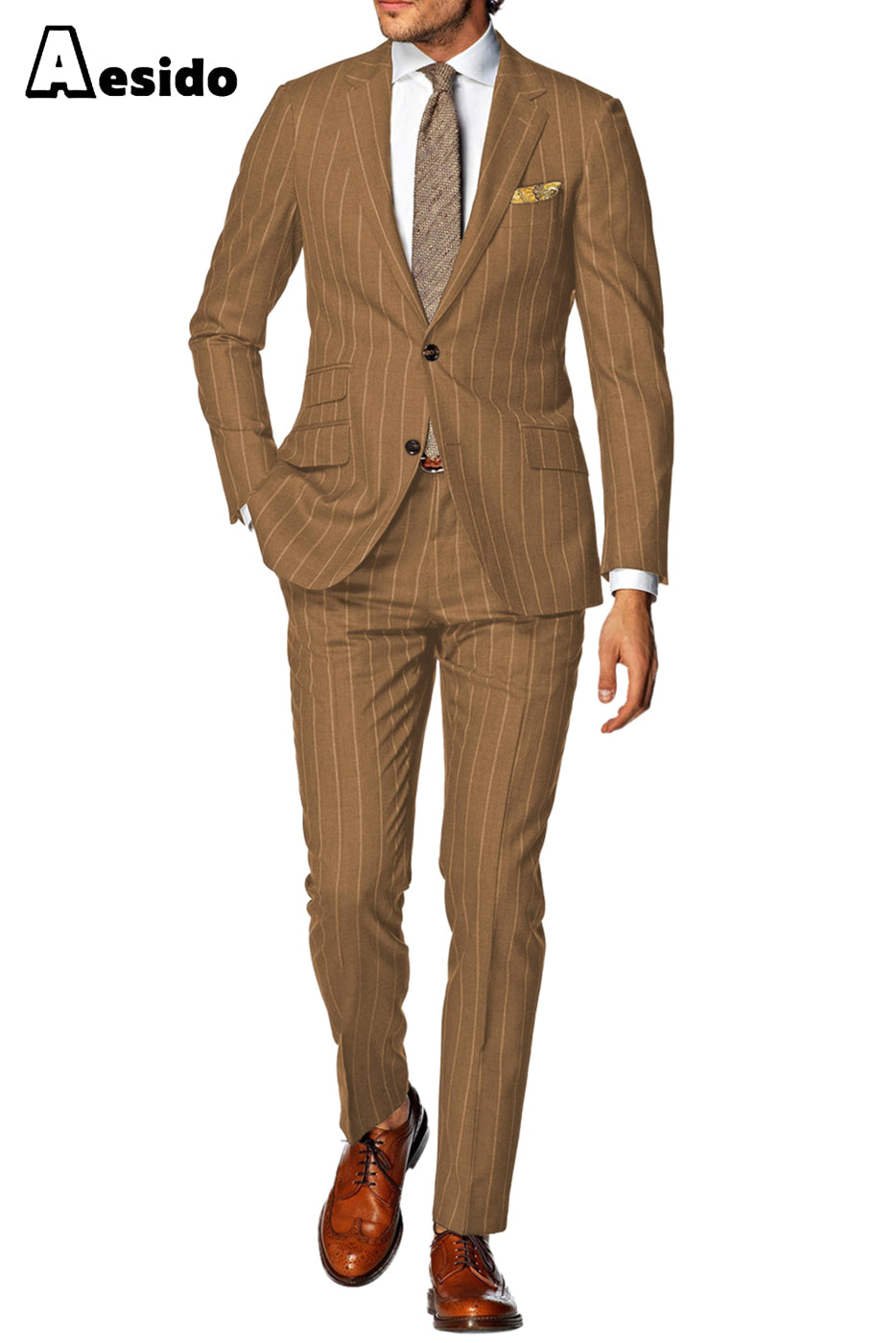 aesido Men's Striped Suit 2 Piece Notch Lapel Blazer(Blazer+Pants)