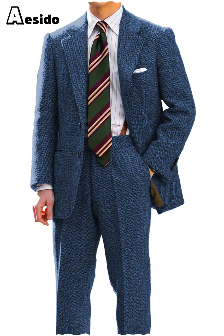 aesido Men's Suit 2 Piece Notch Lapel Blazer(Blazer+Pants)