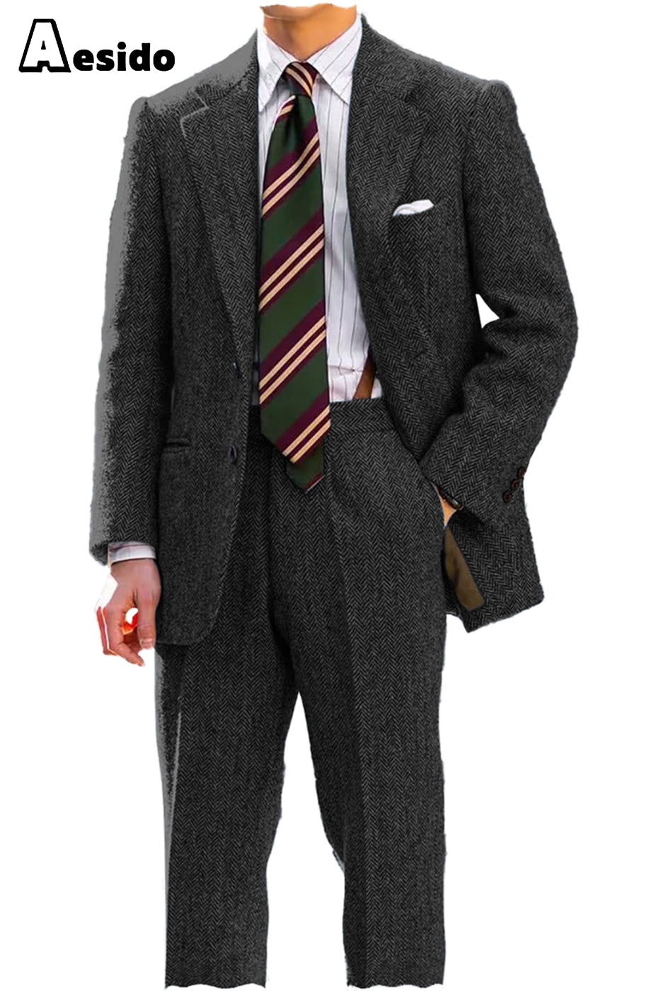 aesido Men's Suit 2 Piece Notch Lapel Blazer(Blazer+Pants)