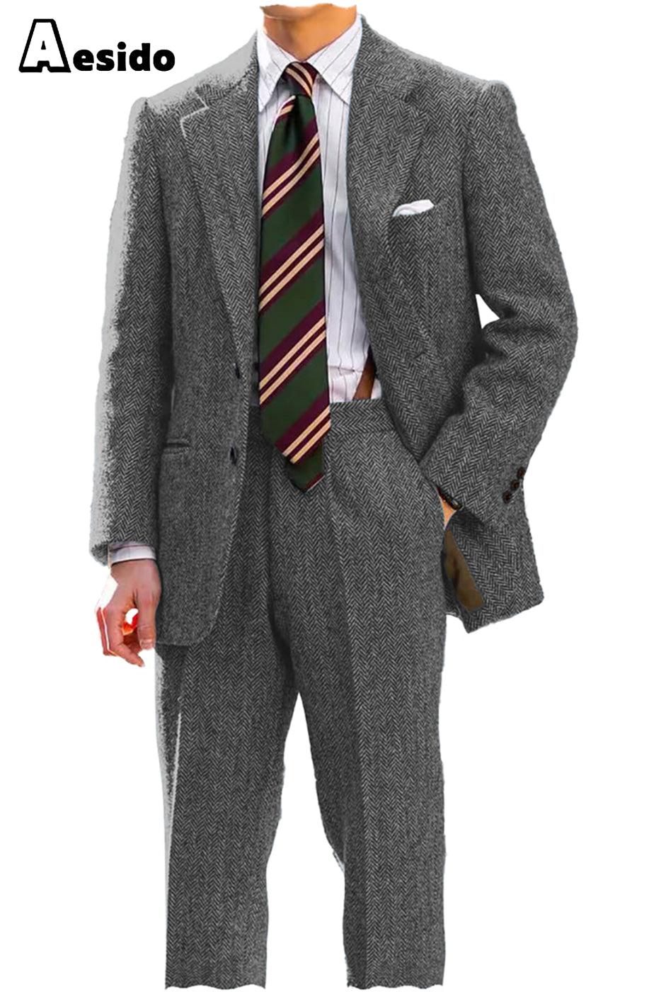 aesido Men's Suit 2 Piece Notch Lapel Blazer(Blazer+Pants)