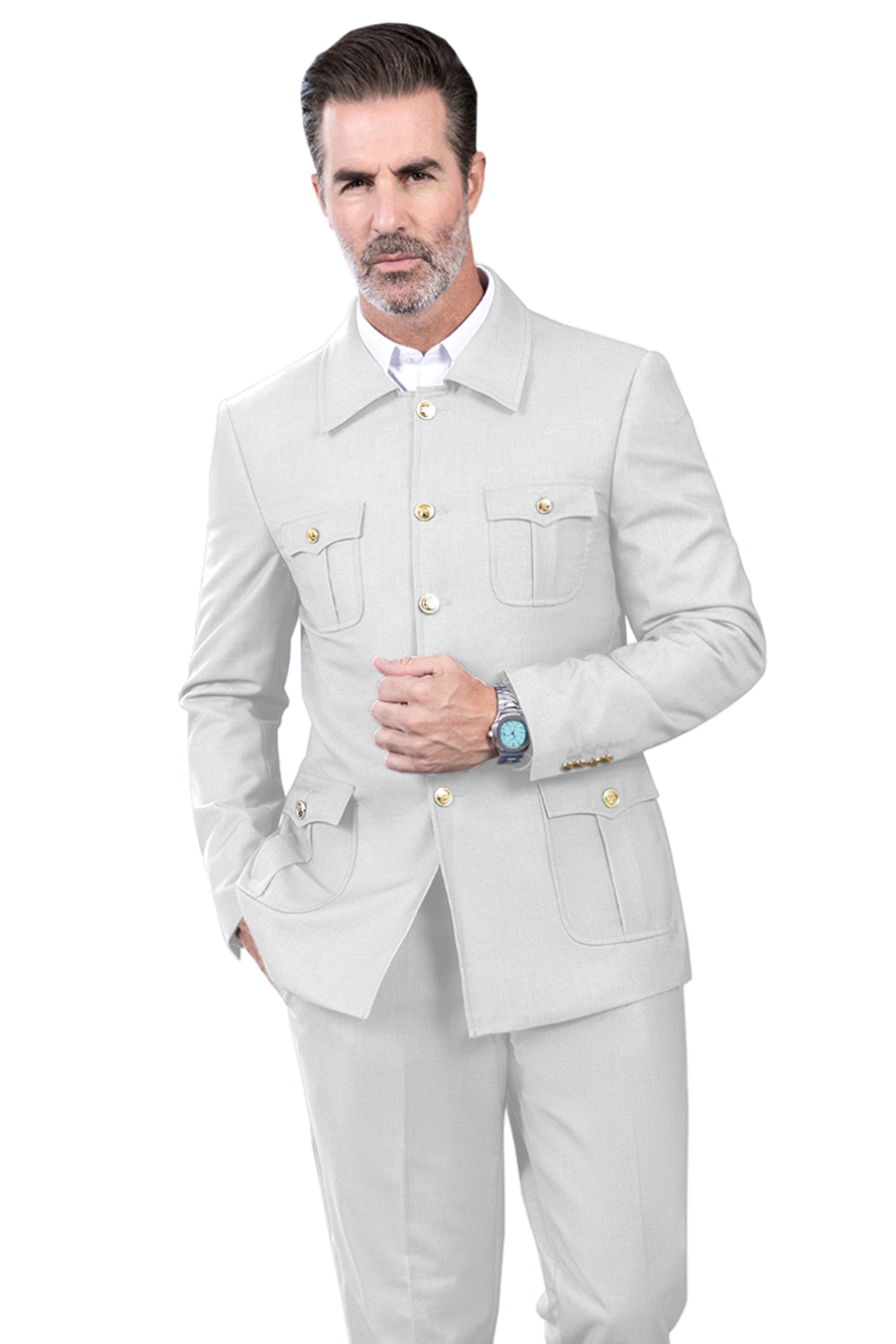 aesido Men's Suit 2 Piece Stand Collar Jacket(Blazer+Pants)