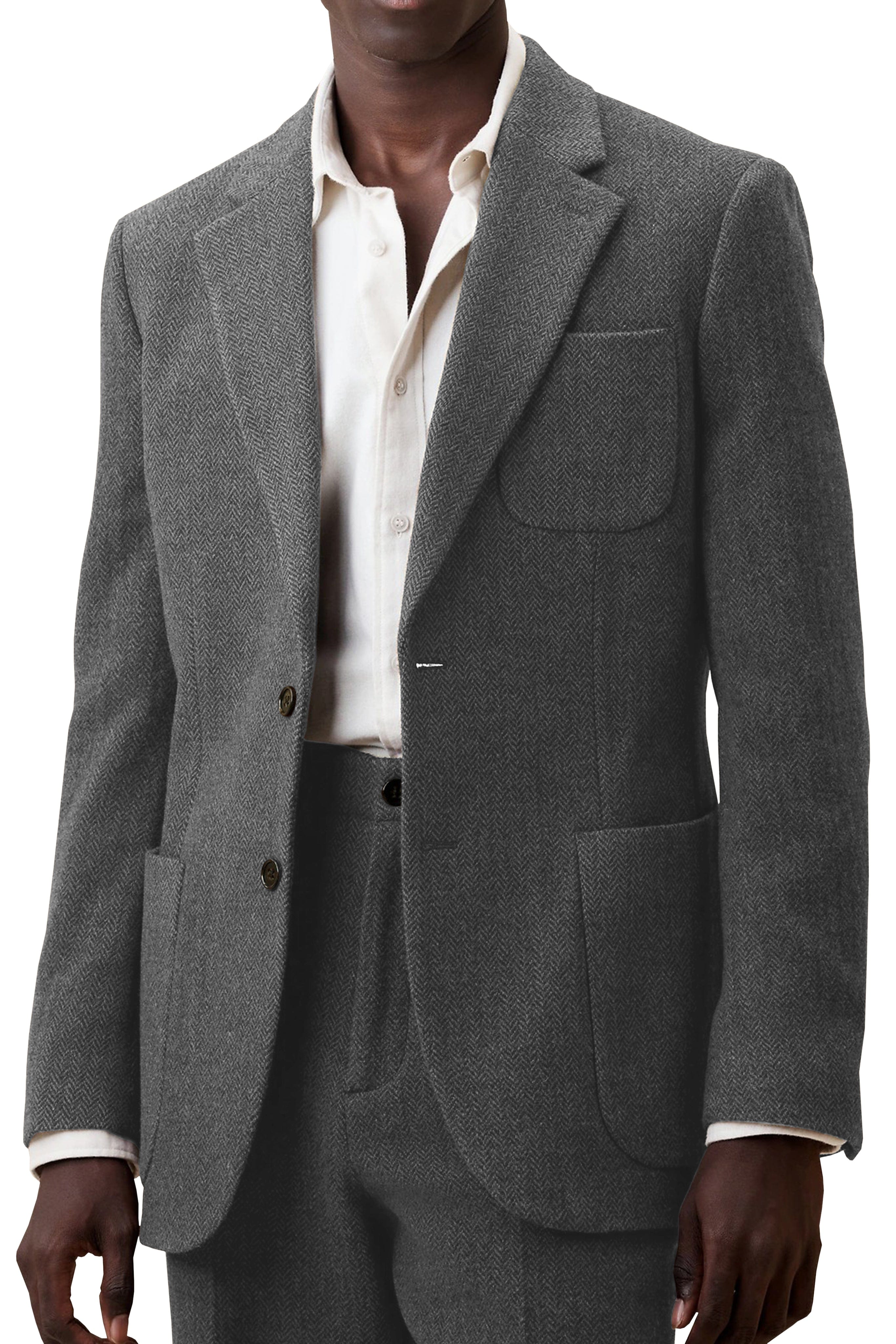 aesido Men's Suit 2 Piece Woolen Leisure Peak Lape Jacket(Blazer+pants)