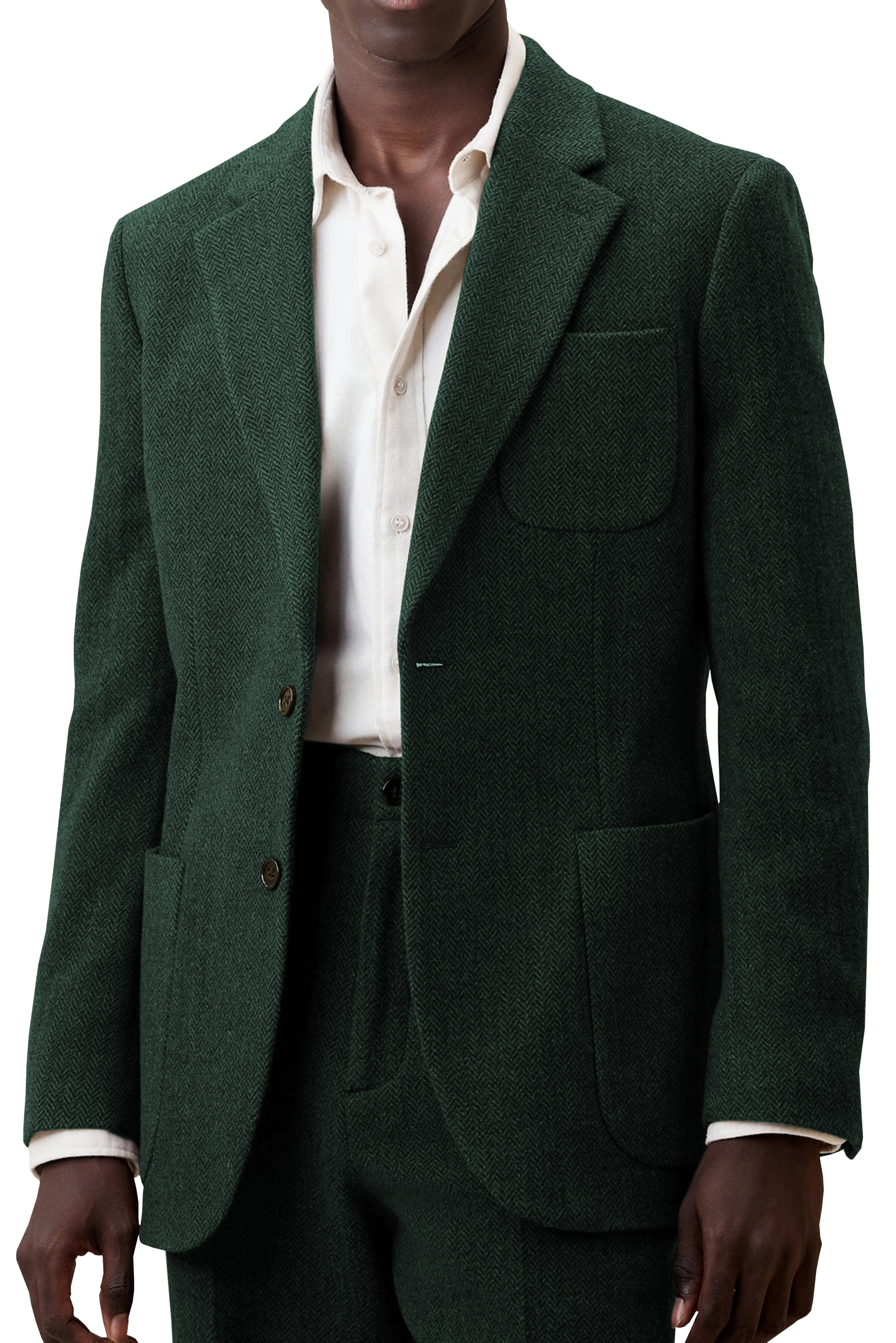 aesido Men's Suit 2 Piece Woolen Leisure Peak Lape Jacket(Blazer+pants)