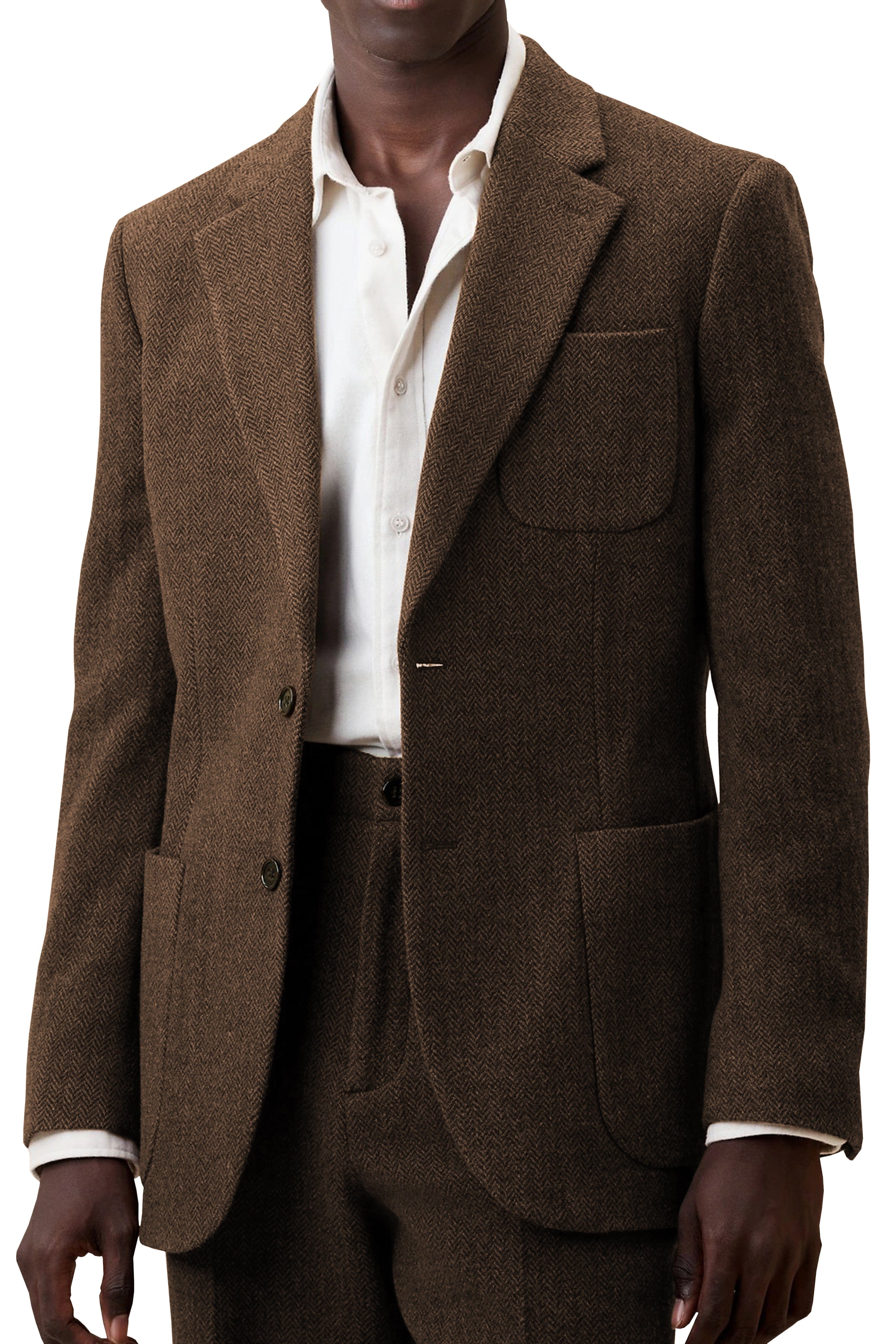 aesido Men's Suit 2 Piece Woolen Leisure Peak Lape Jacket(Blazer+pants)