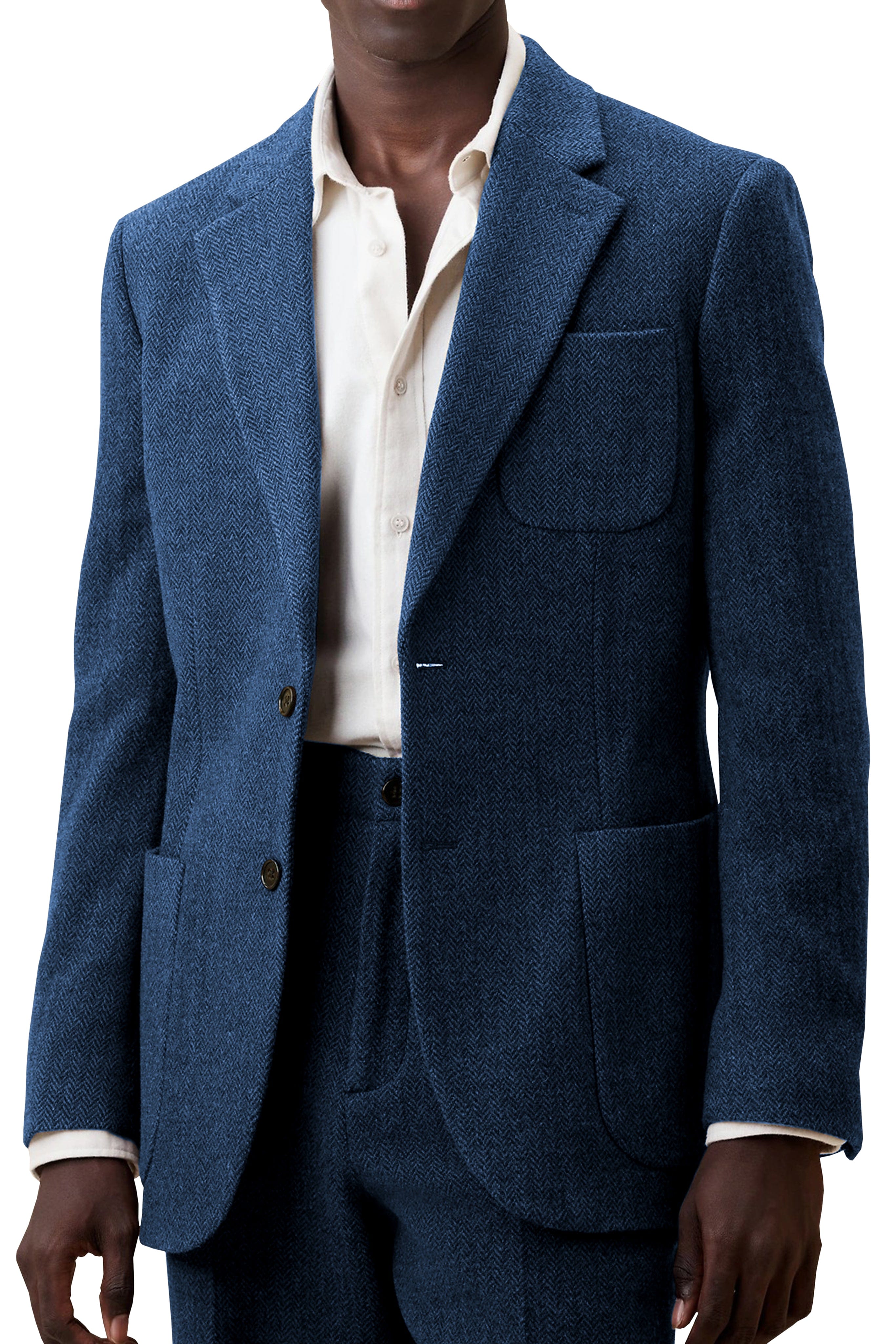 aesido Men's Suit 2 Piece Woolen Leisure Peak Lape Jacket(Blazer+pants)