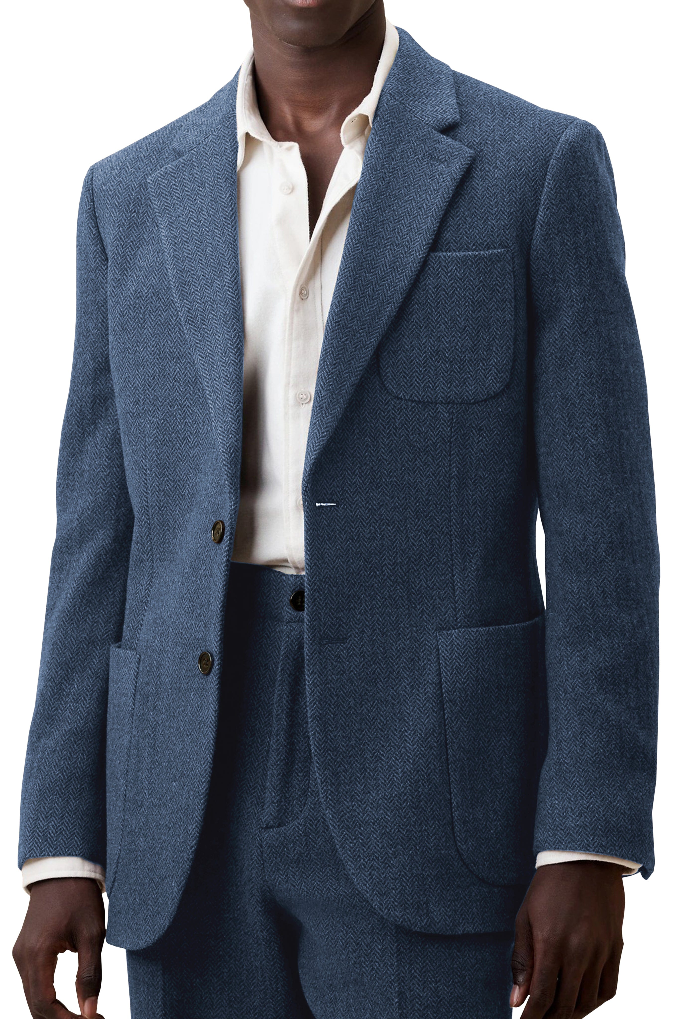 aesido Men's Suit 2 Piece Woolen Leisure Peak Lape Jacket(Blazer+pants)