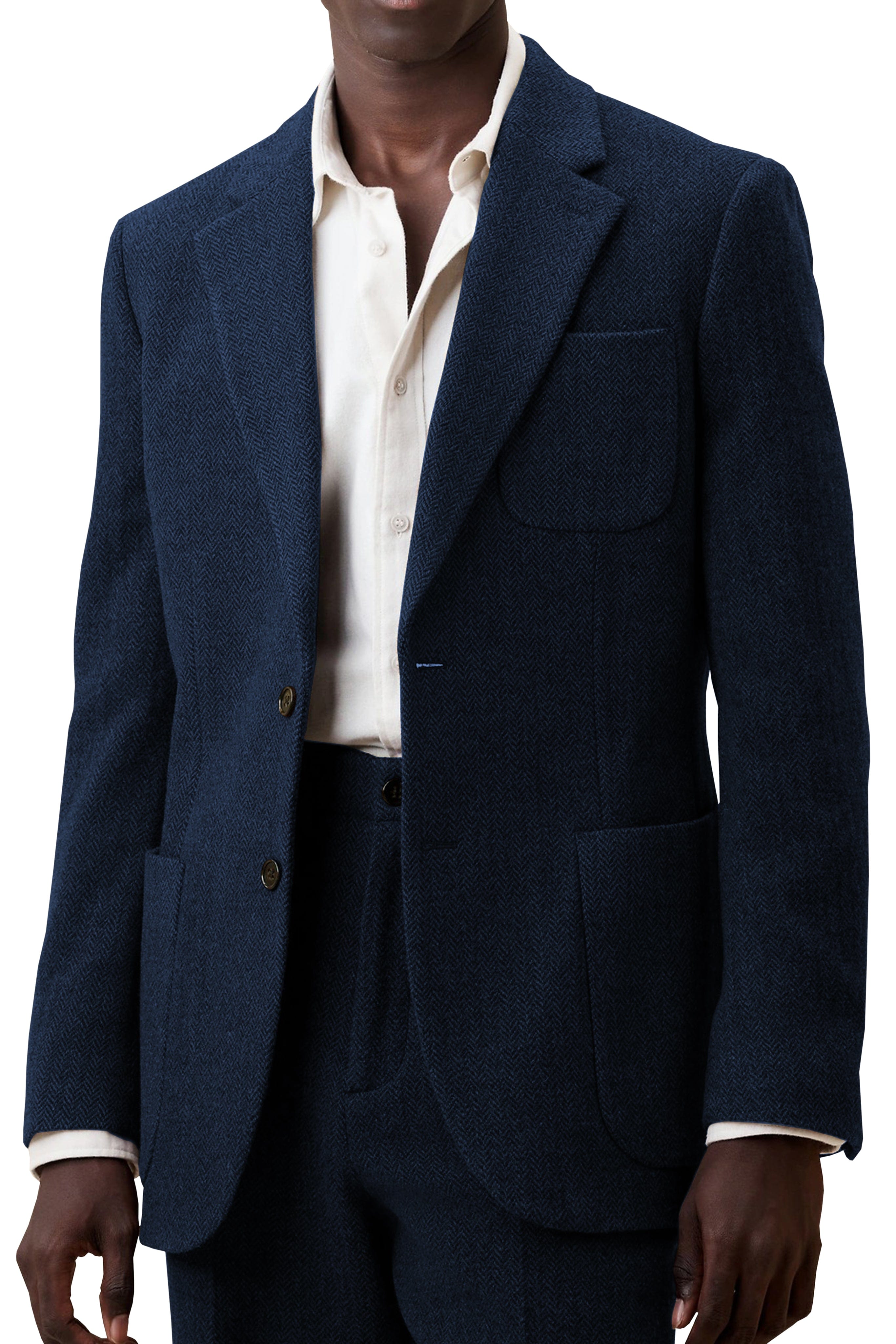 aesido Men's Suit 2 Piece Woolen Leisure Peak Lape Jacket(Blazer+pants)