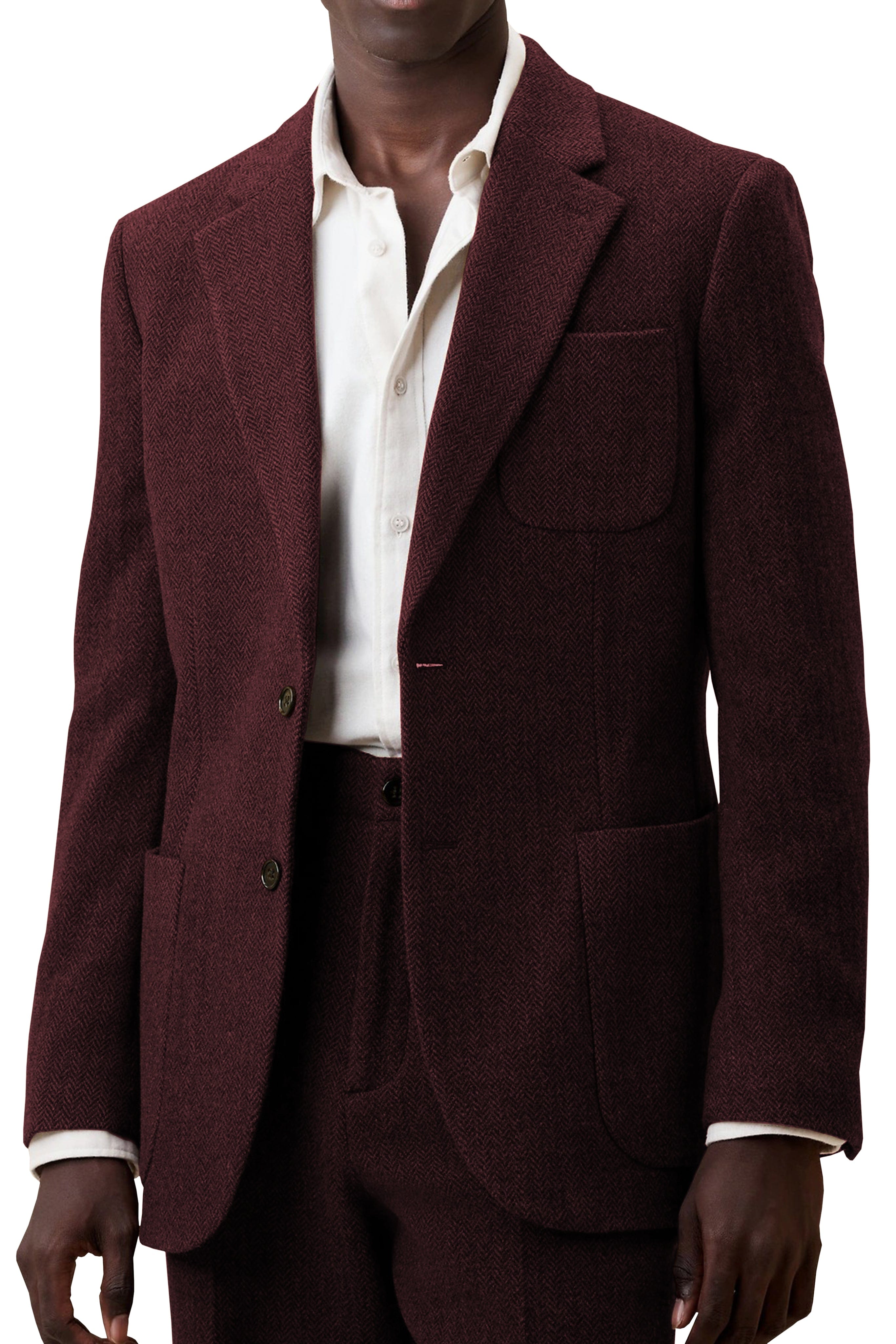 aesido Men's Suit 2 Piece Woolen Leisure Peak Lape Jacket(Blazer+pants)