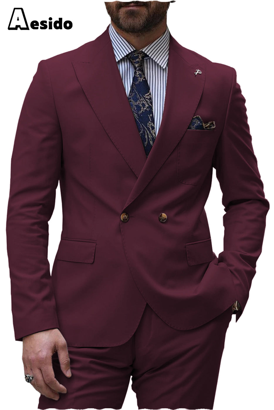 aesido Men's Suit 2 Pieces Peak Lapel Blazer(Blazer+Pants)