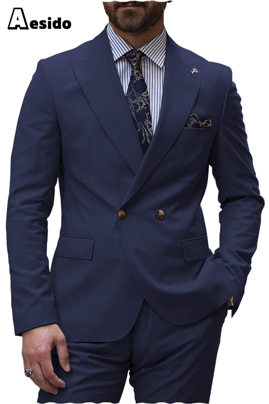 aesido Men's Suit 2 Pieces Peak Lapel Blazer(Blazer+Pants)