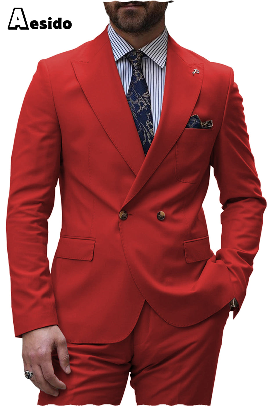 aesido Men's Suit 2 Pieces Peak Lapel Blazer(Blazer+Pants)