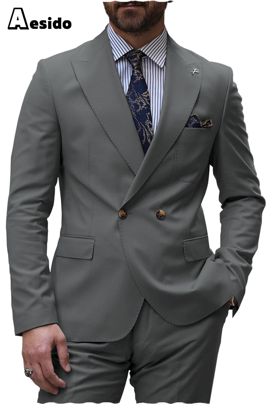 aesido Men's Suit 2 Pieces Peak Lapel Blazer(Blazer+Pants)