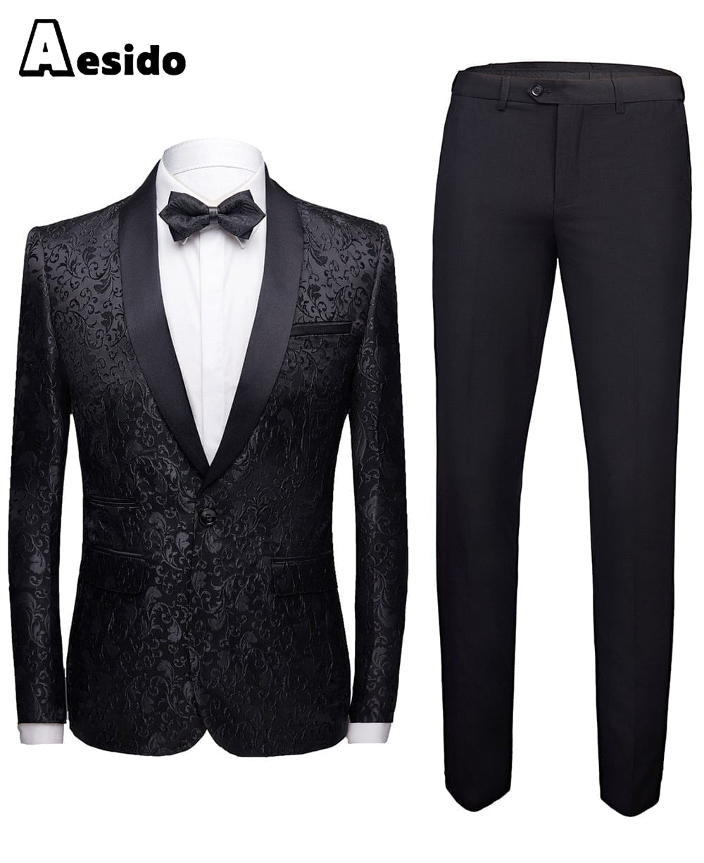 aesido Men's Suit 2Pieces Single Buttons Shawl Lapel Blazer (Blazer+Pants)