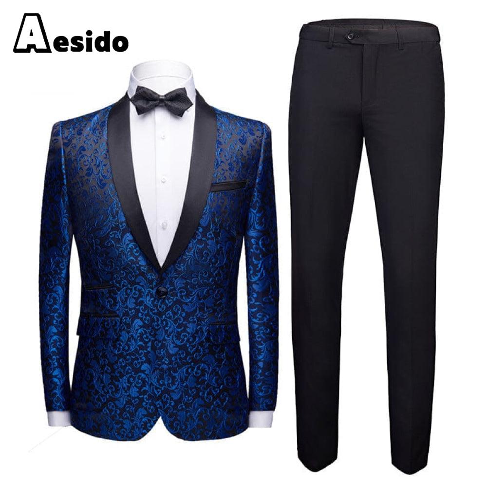 aesido Men's Suit 2Pieces Single Buttons Shawl Lapel Blazer (Blazer+Pants)