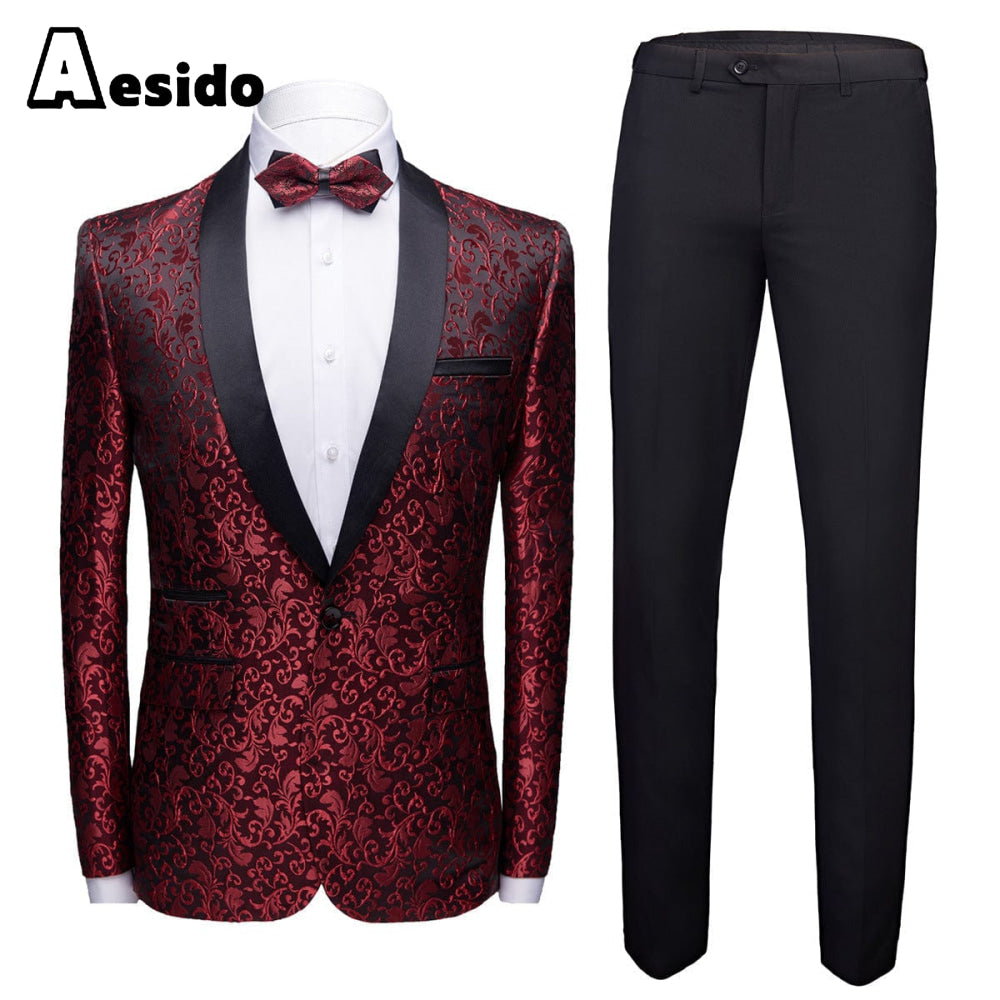 aesido Men's Suit 2Pieces Single Buttons Shawl Lapel Blazer (Blazer+Pants)