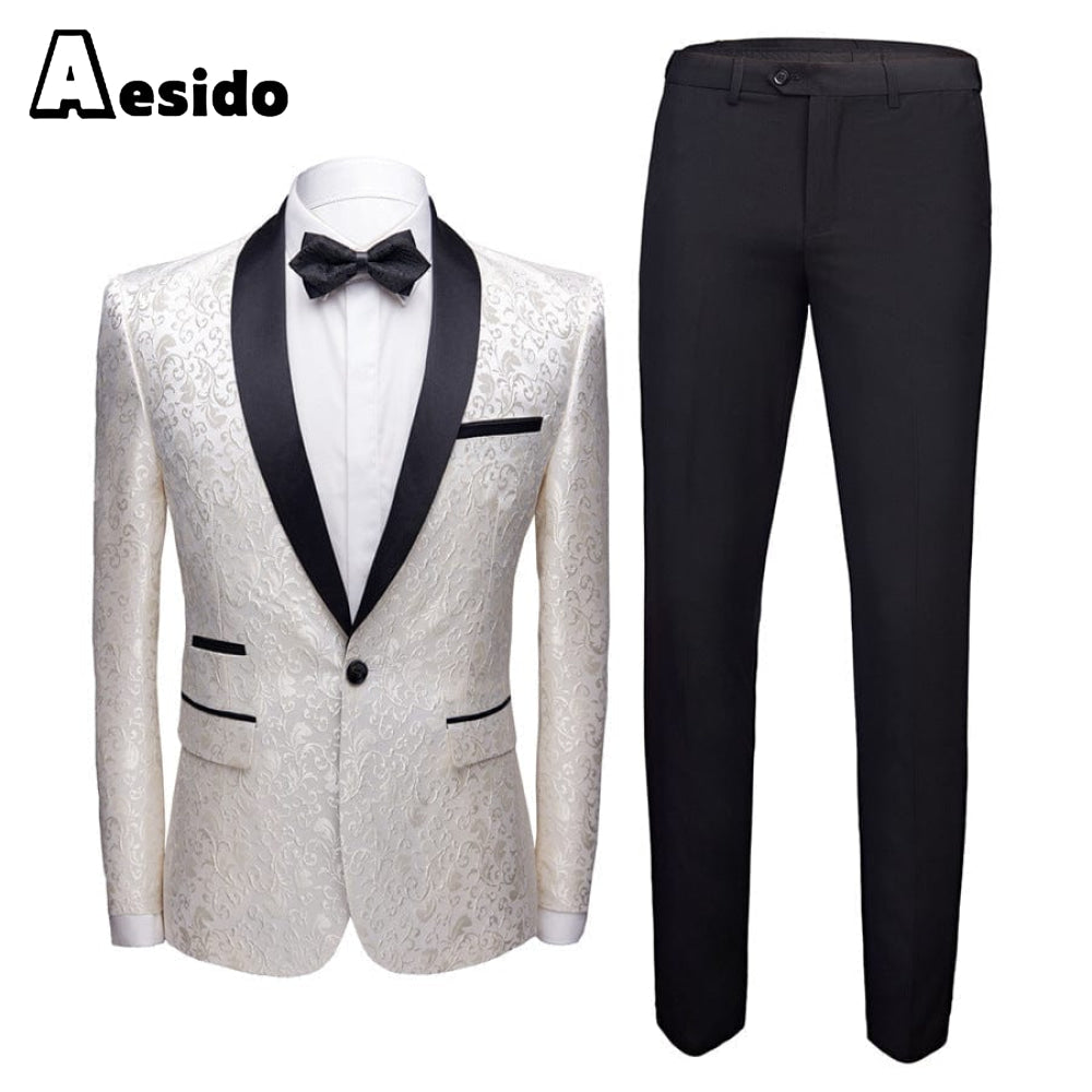 aesido Men's Suit 2Pieces Single Buttons Shawl Lapel Blazer (Blazer+Pants)