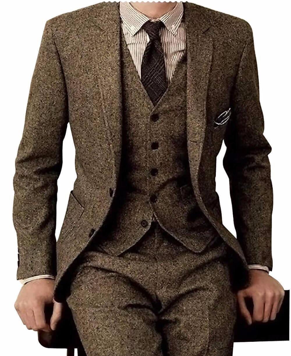aesido Men's Suit 3 Piece Double Button Notch Lapel Jacket(Blazer+Vest+Pants)