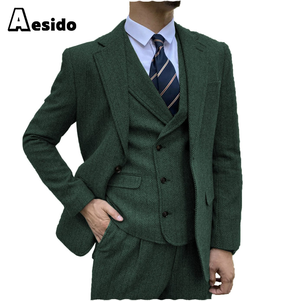 aesido Men's Suit 3 Piece Notch Lapel Blazer(Blazer+Vest+Pants)