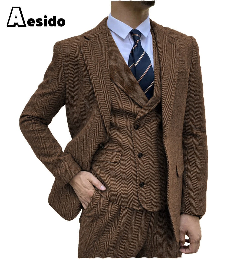 aesido Men's Suit 3 Piece Notch Lapel Blazer(Blazer+Vest+Pants)
