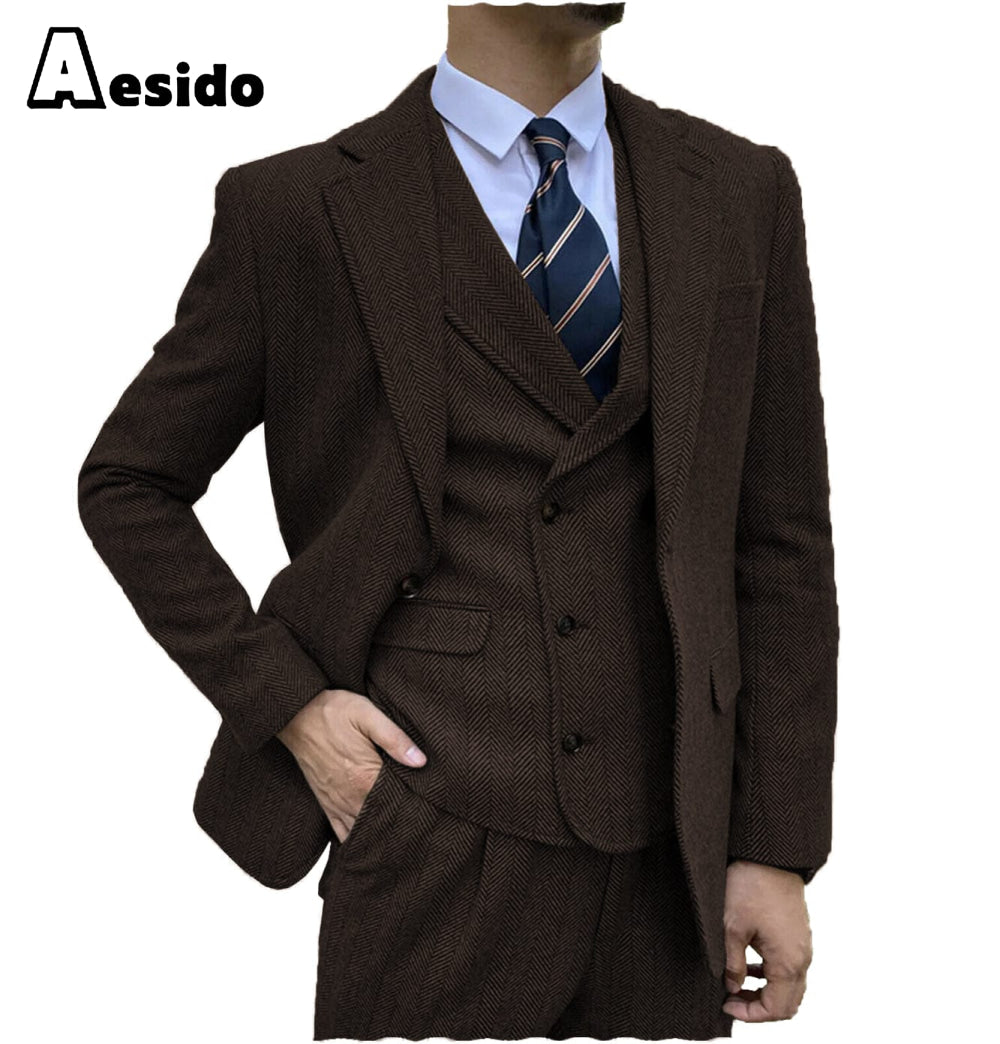 aesido Men's Suit 3 Piece Notch Lapel Blazer(Blazer+Vest+Pants)