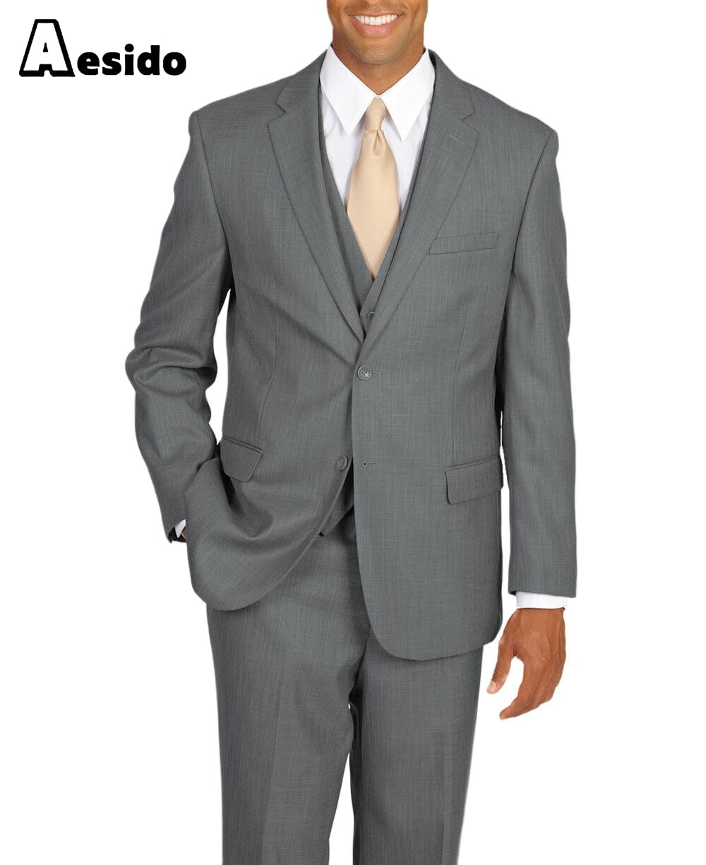 aesido Men's Suit 3 Piece Notch Lapel Jacket(Blazer+Vest+Pants)