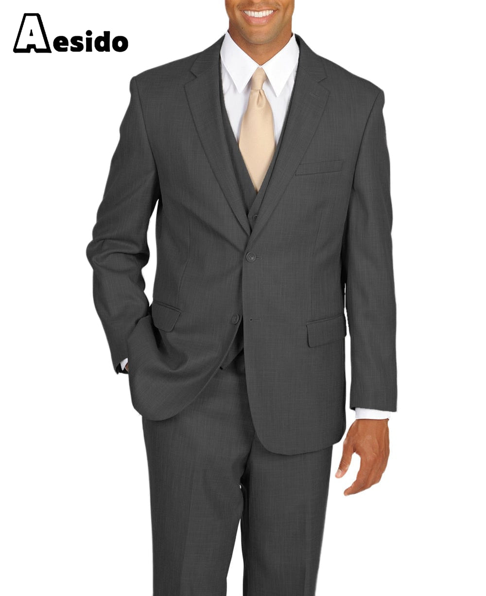 aesido Men's Suit 3 Piece Notch Lapel Jacket(Blazer+Vest+Pants)
