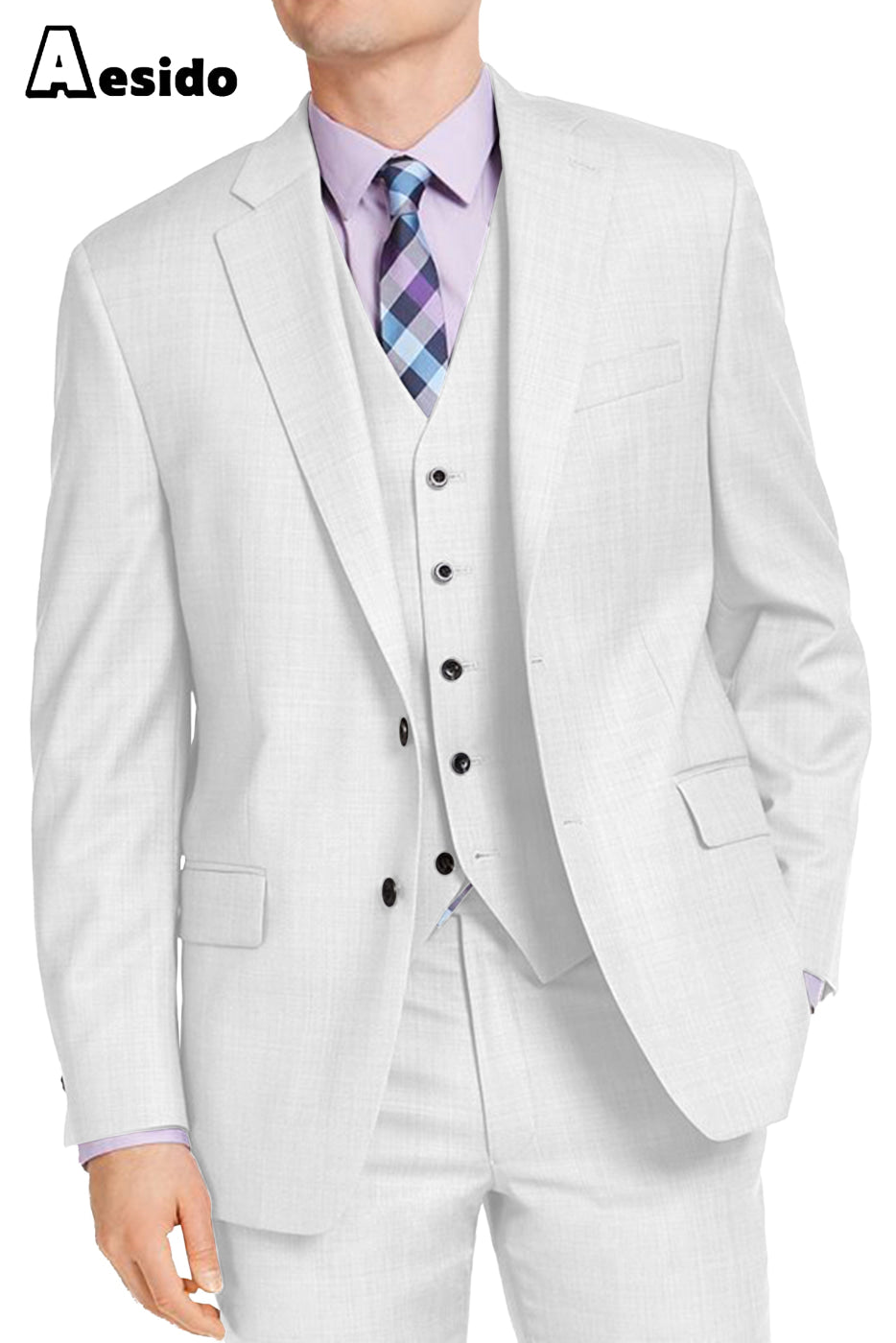 aesido Men's Suit 3 Piece Notch Lapel Jacket For Wedding (Blazer+Vest+pants)