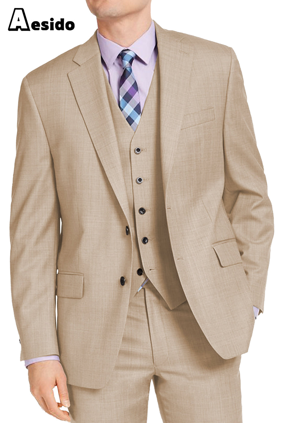 aesido Men's Suit 3 Piece Notch Lapel Jacket For Wedding (Blazer+Vest+pants)