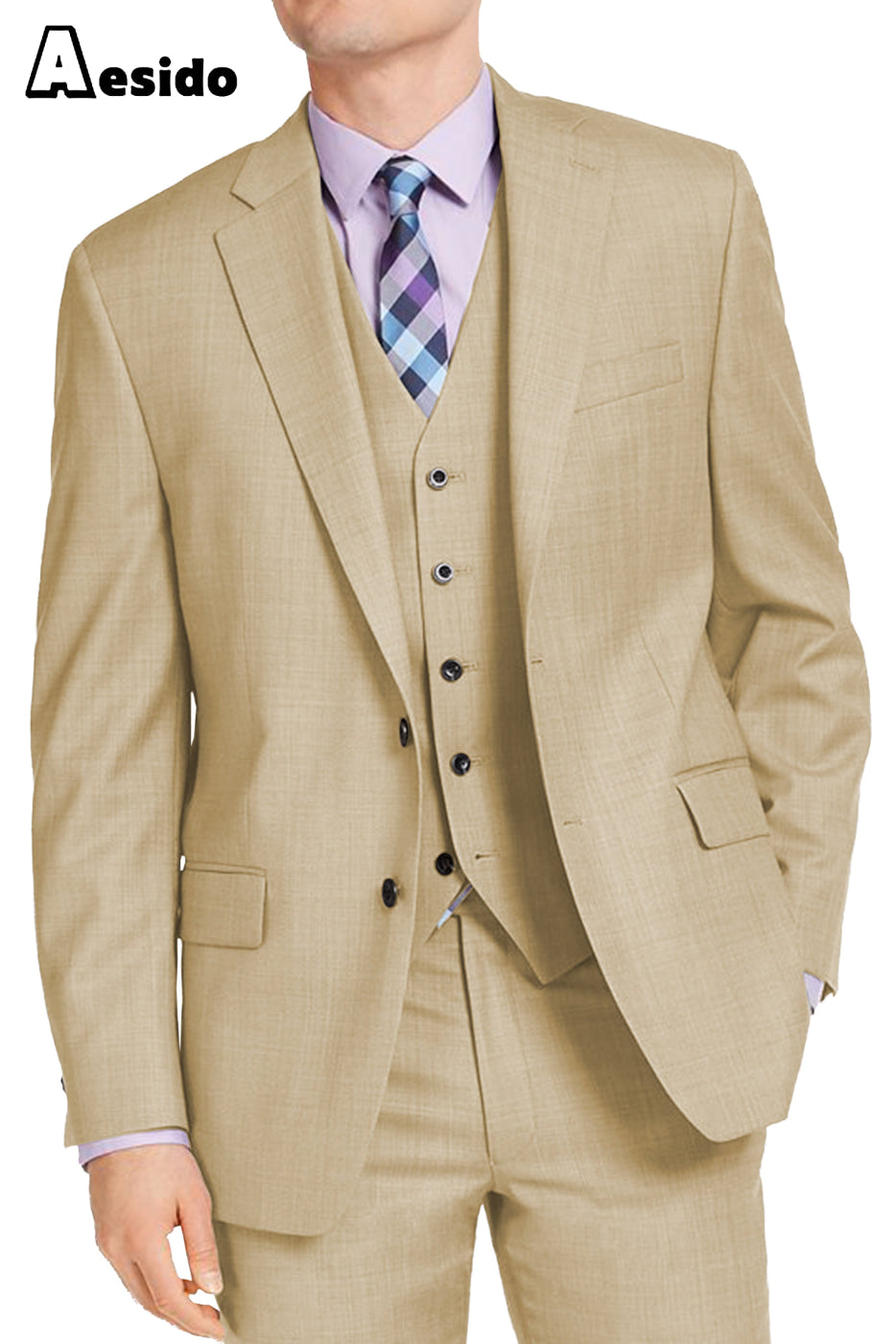 aesido Men's Suit 3 Piece Notch Lapel Jacket For Wedding (Blazer+Vest+pants)