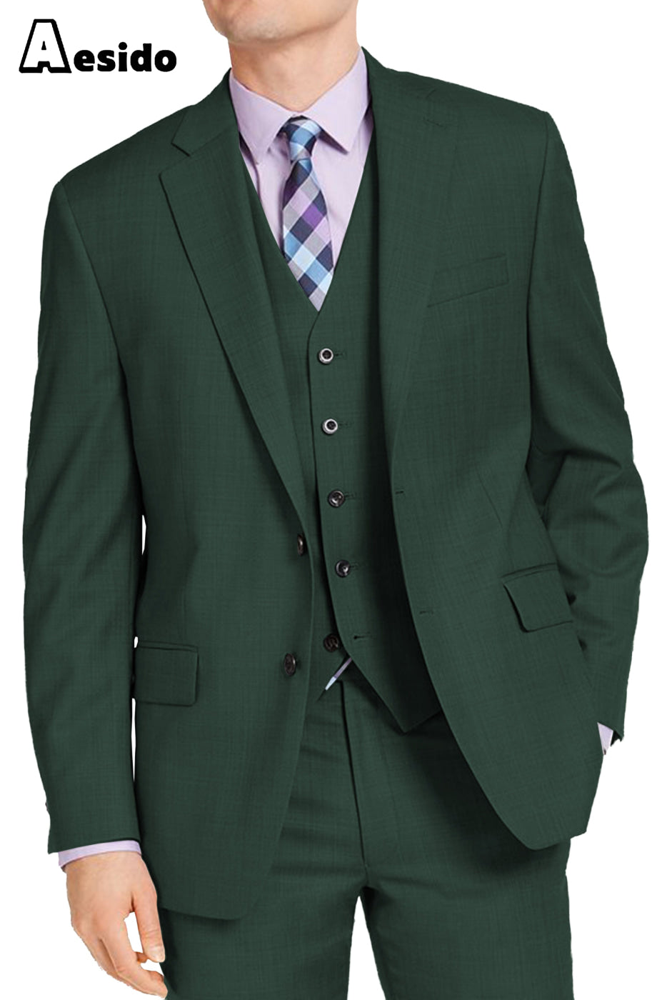 aesido Men's Suit 3 Piece Notch Lapel Jacket For Wedding (Blazer+Vest+pants)