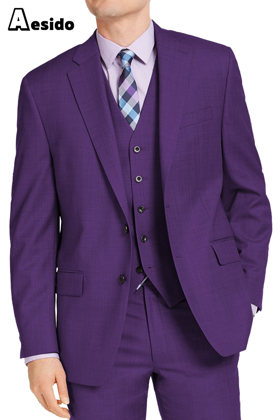 aesido Men's Suit 3 Piece Notch Lapel Jacket For Wedding (Blazer+Vest+pants)